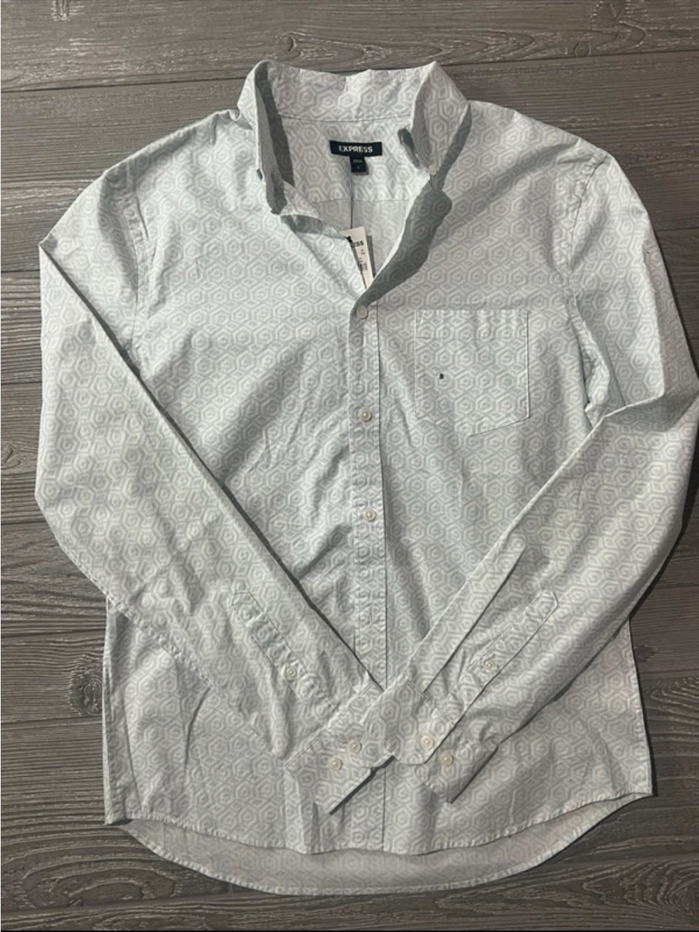 Express Men's Subtle Light Gray Geometric Long-Sleeve Button-Down Shirt